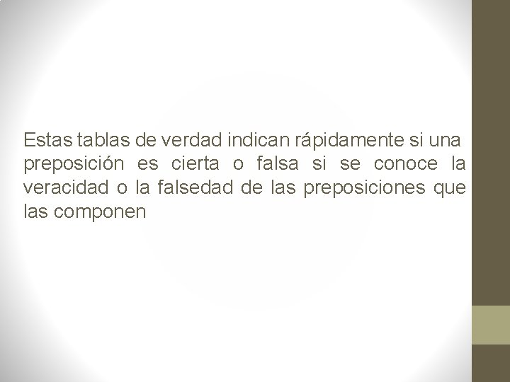 Estas tablas de verdad indican rápidamente si una preposición es cierta o falsa si