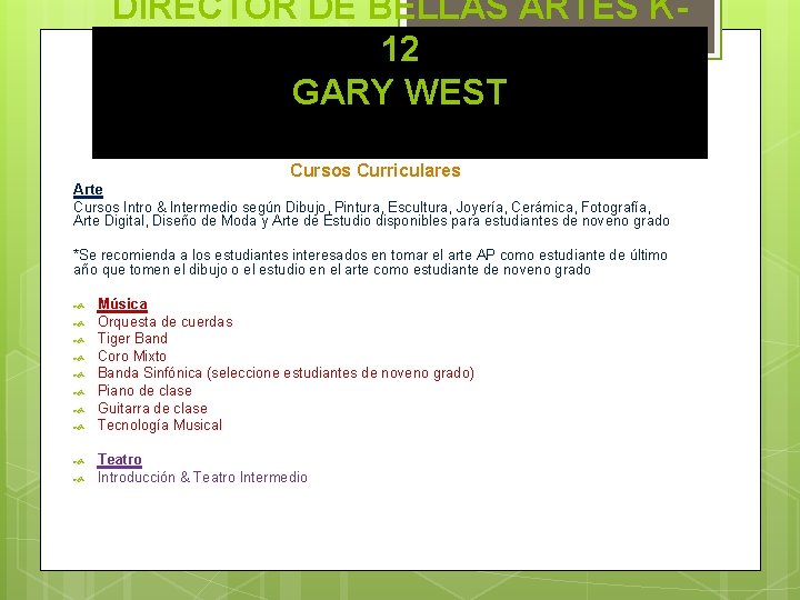 DIRECTOR DE BELLAS ARTES K 12 GARY WEST Cursos Curriculares Arte Cursos Intro &