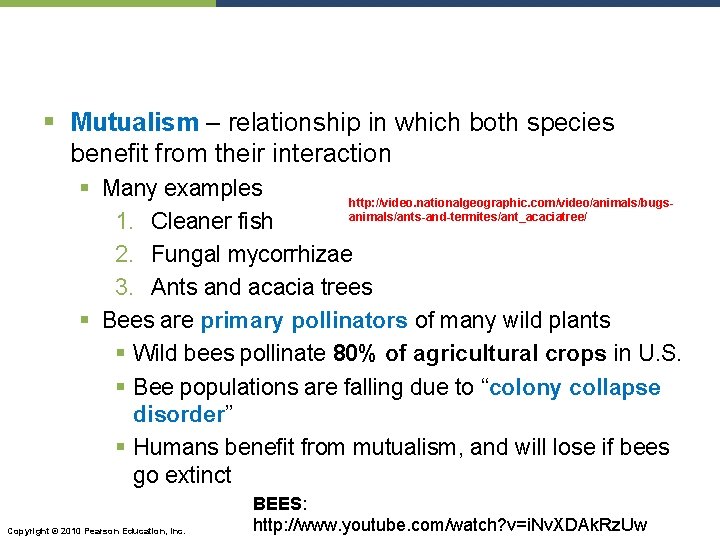 § Mutualism – relationship in which both species benefit from their interaction § Many