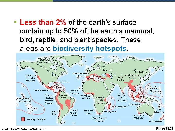 § Less than 2% of the earth’s surface contain up to 50% of the