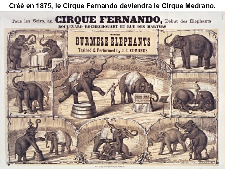 Créé en 1875, le Cirque Fernando deviendra le Cirque Medrano. 