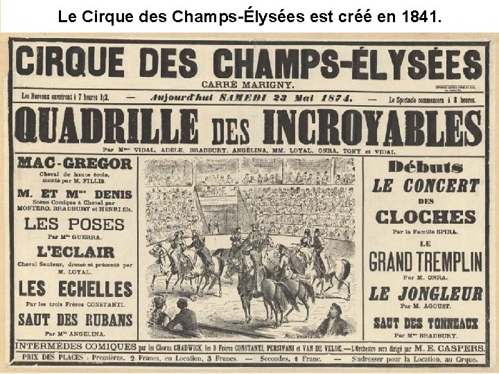 Le Cirque des Champs-Élysées est créé en 1841. 