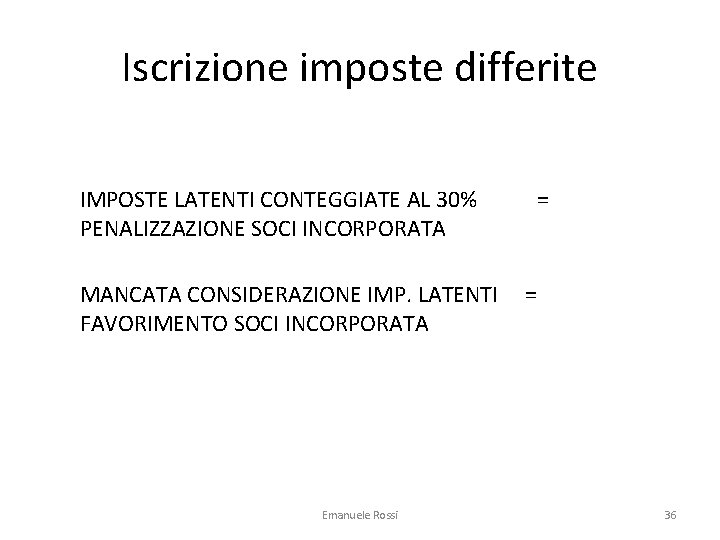 Iscrizione imposte differite IMPOSTE LATENTI CONTEGGIATE AL 30% PENALIZZAZIONE SOCI INCORPORATA MANCATA CONSIDERAZIONE IMP.