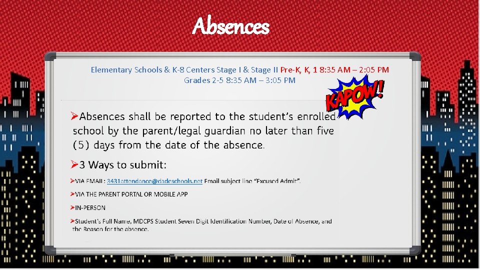 Absences Elementary Schools & K-8 Centers Stage I & Stage II Pre-K, K, 1