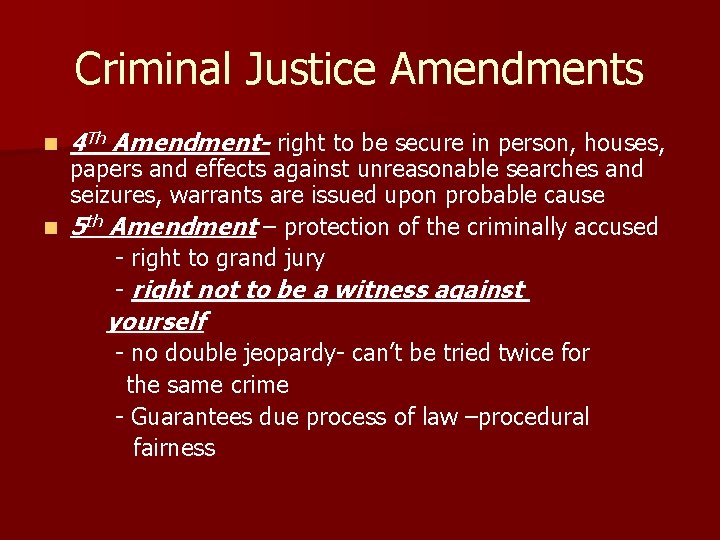 AMENDMENTS U S Bill Of Rights Criminal Justice