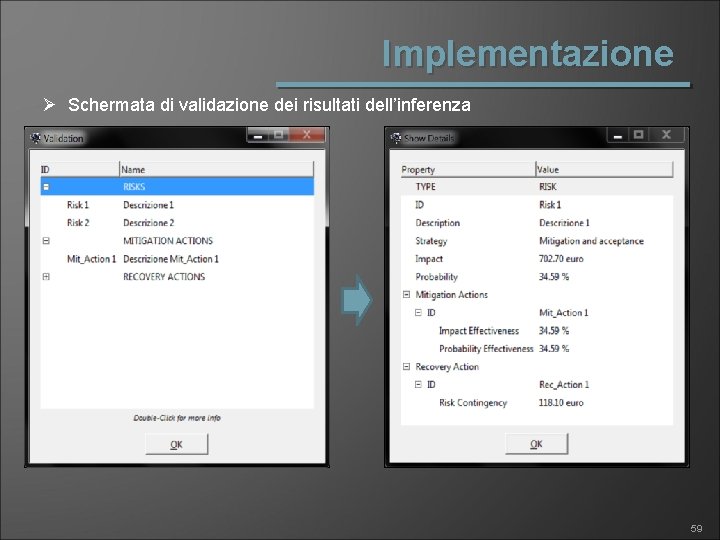 Implementazione Ø Schermata di validazione dei risultati dell’inferenza 59 