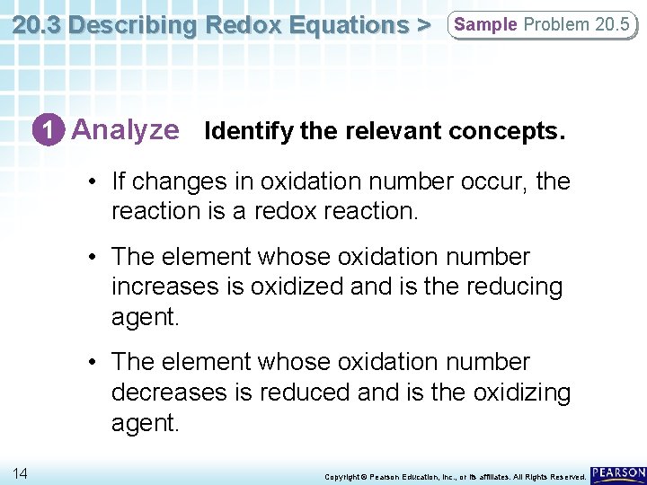 20. 3 Describing Redox Equations > Sample Problem 20. 5 1 Analyze Identify the