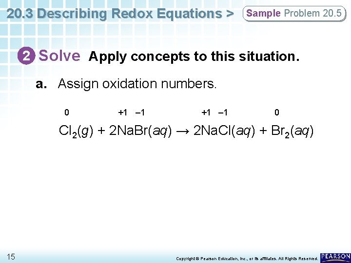20. 3 Describing Redox Equations > Sample Problem 20. 5 2 Solve Apply concepts