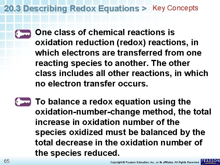 20. 3 Describing Redox Equations > Key Concepts One class of chemical reactions is