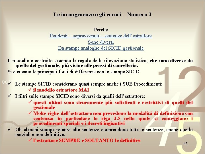 Le incongruenze e gli errori - Numero 3 Perché Pendenti – sopravvenuti – sentenze