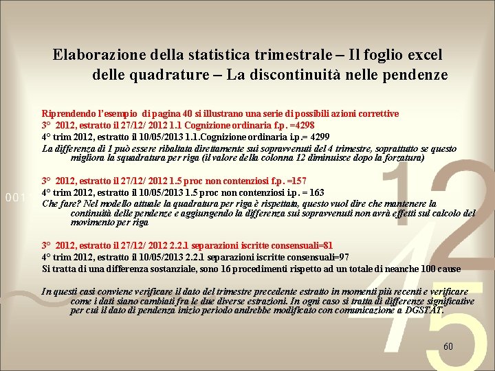 Elaborazione della statistica trimestrale – Il foglio excel delle quadrature – La discontinuità nelle