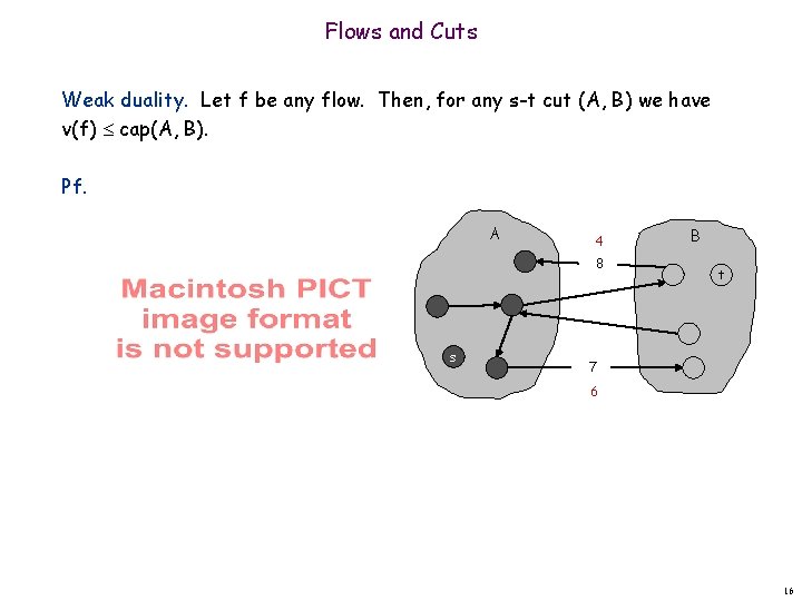 Flows and Cuts Weak duality. Let f be any flow. Then, for any s-t