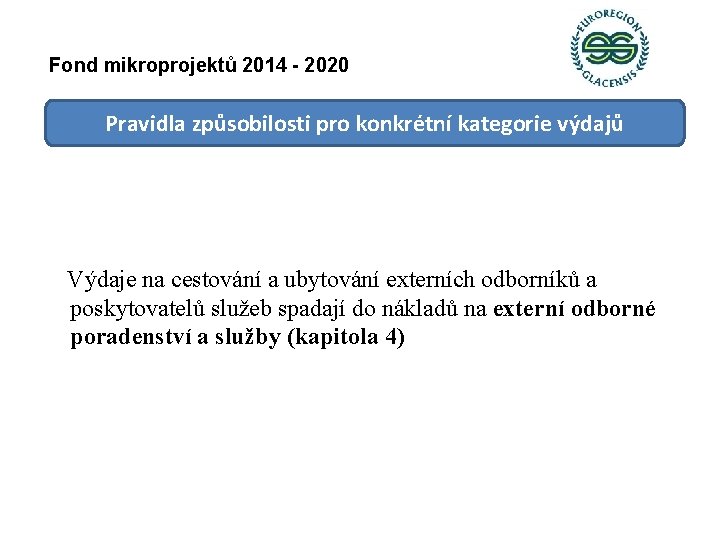 Fond mikroprojektů 2014 - 2020 Pravidla způsobilosti pro konkrétní kategorie výdajů Výdaje na cestování