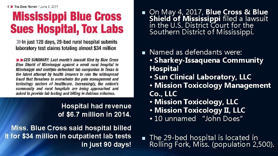 n On May 4, 2017, Blue Cross & Blue Shield of Mississippi filed a
