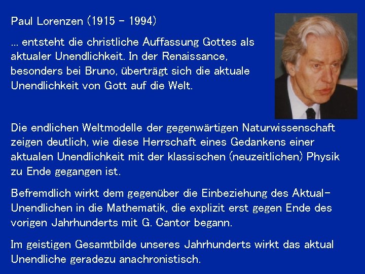 Paul Lorenzen (1915 - 1994). . . entsteht die christliche Auffassung Gottes als aktualer