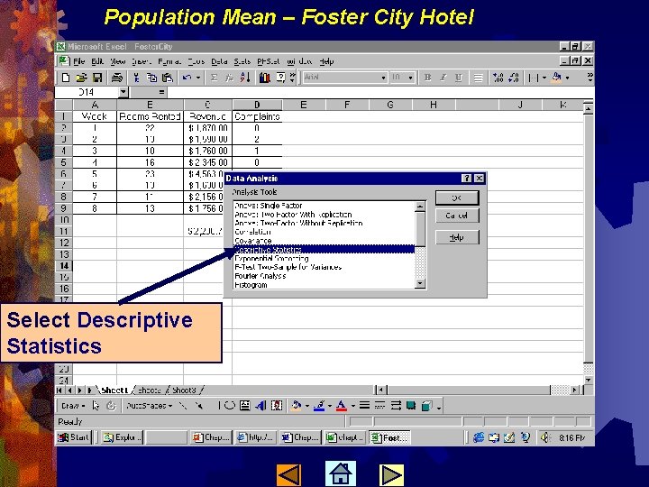 Population Mean – Foster City Hotel Select Descriptive Statistics 