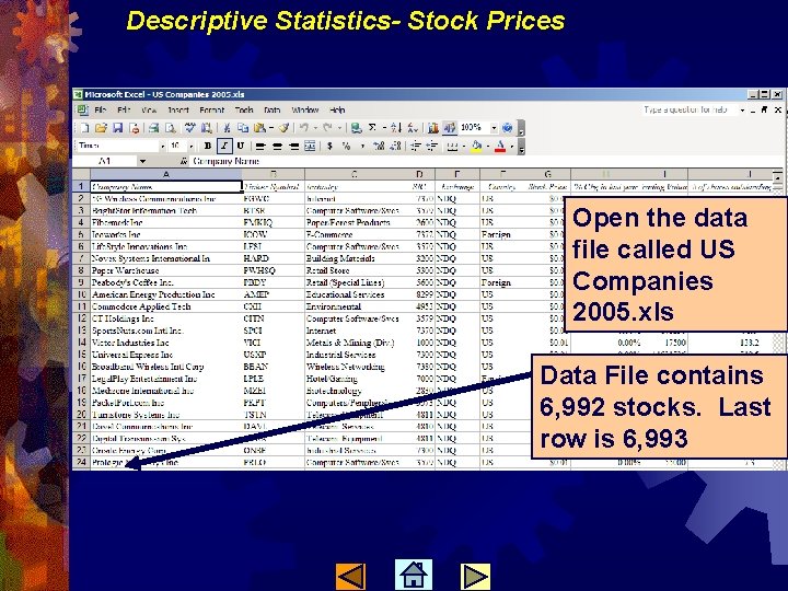 Descriptive Statistics- Stock Prices Open the data file called US Companies 2005. xls Data