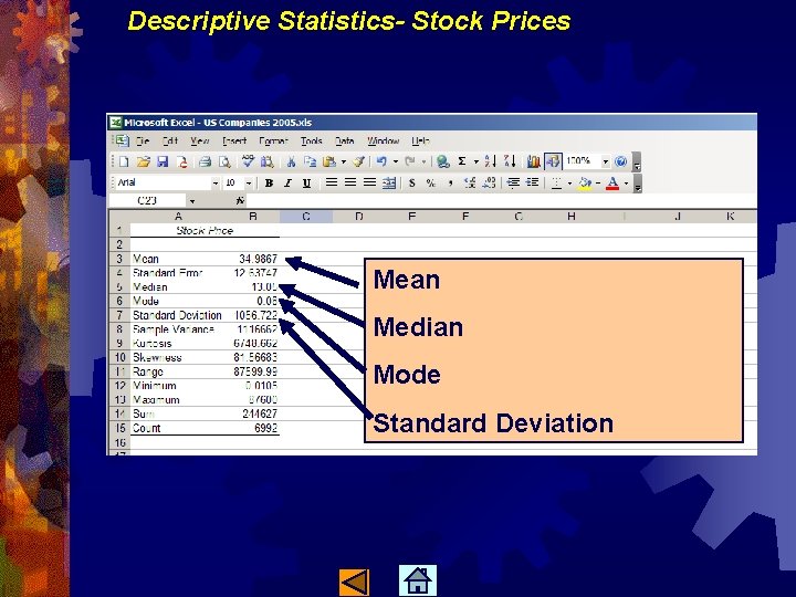 Descriptive Statistics- Stock Prices Mean Median Mode Standard Deviation 
