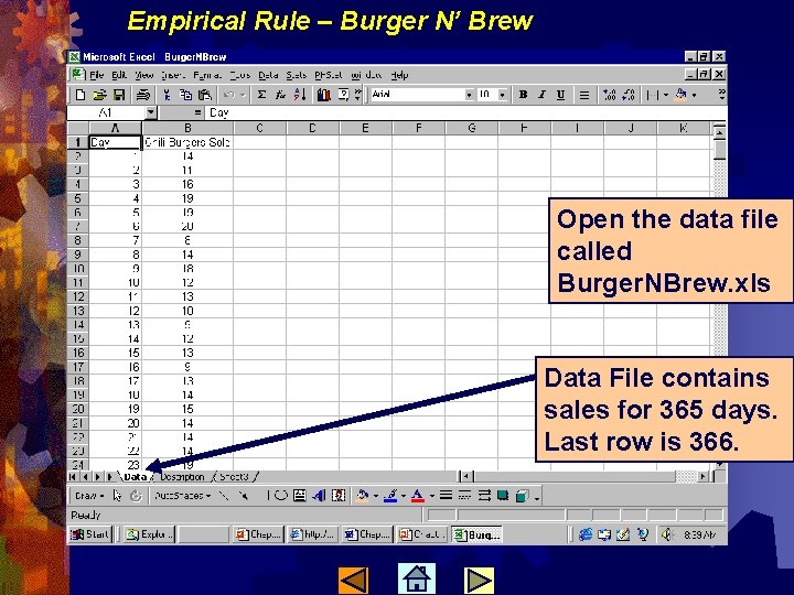 Empirical Rule – Burger N’ Brew Open the data file called Burger. NBrew. xls
