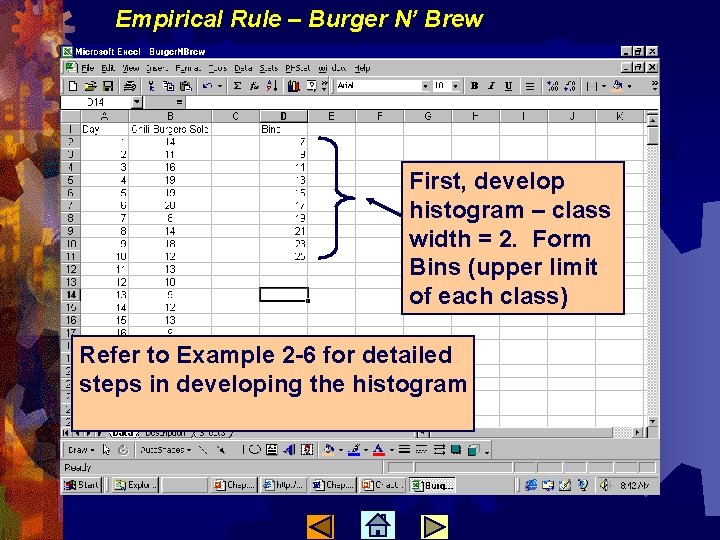 Empirical Rule – Burger N’ Brew First, develop histogram – class width = 2.