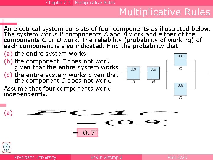 Chapter 2. 7 Multiplicative Rules An electrical system consists of four components as illustrated