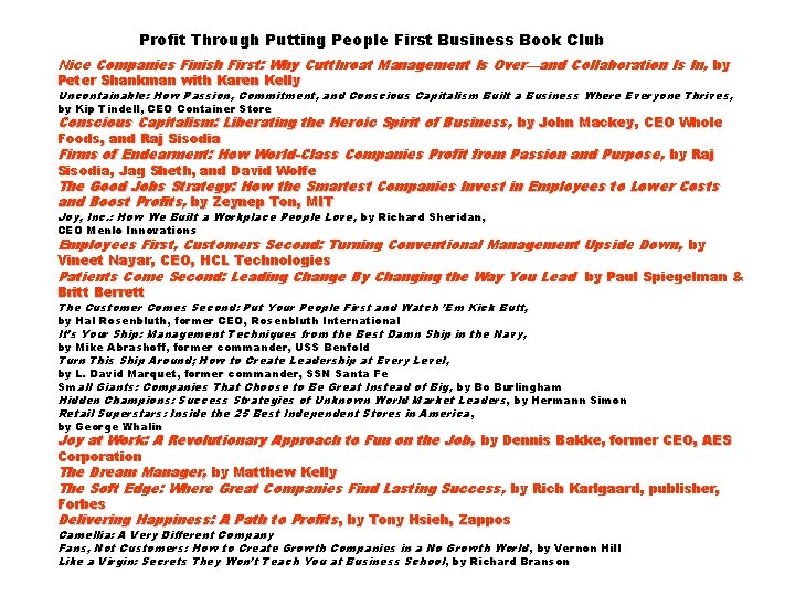 Profit Through Putting People First Business Book Club Nice Companies Finish First: Why Cutthroat