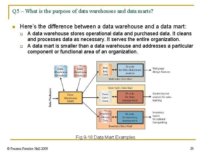 Q 5 – What is the purpose of data warehouses and data marts? n