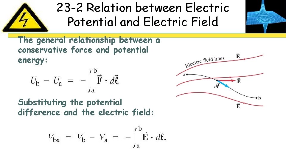 23 -2 Relation between Electric Potential and Electric Field The general relationship between a