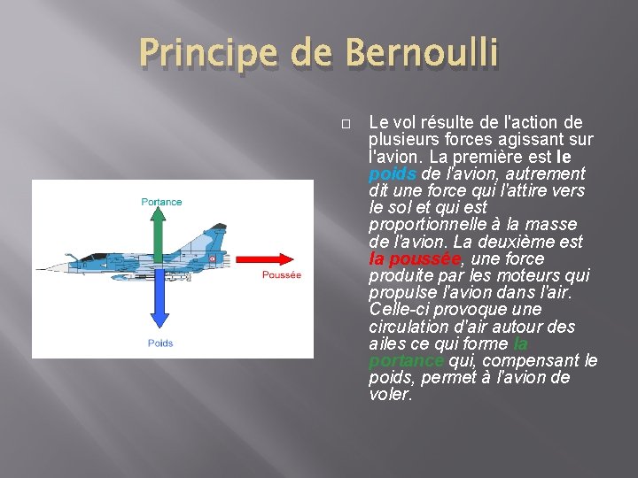 Principe de Bernoulli � Le vol résulte de l'action de plusieurs forces agissant sur