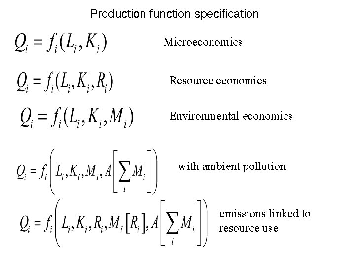 Production function specification Microeconomics Resource economics Environmental economics with ambient pollution emissions linked to