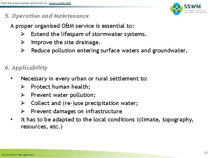 Find this presentation and more on: www. ssswm. info. 5. Operation and Maintenance A