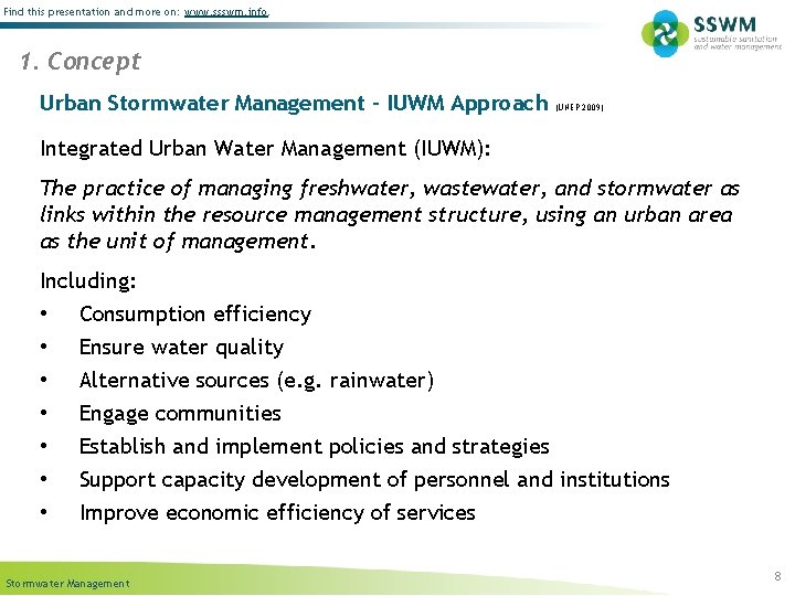 Find this presentation and more on: www. ssswm. info. 1. Concept Urban Stormwater Management