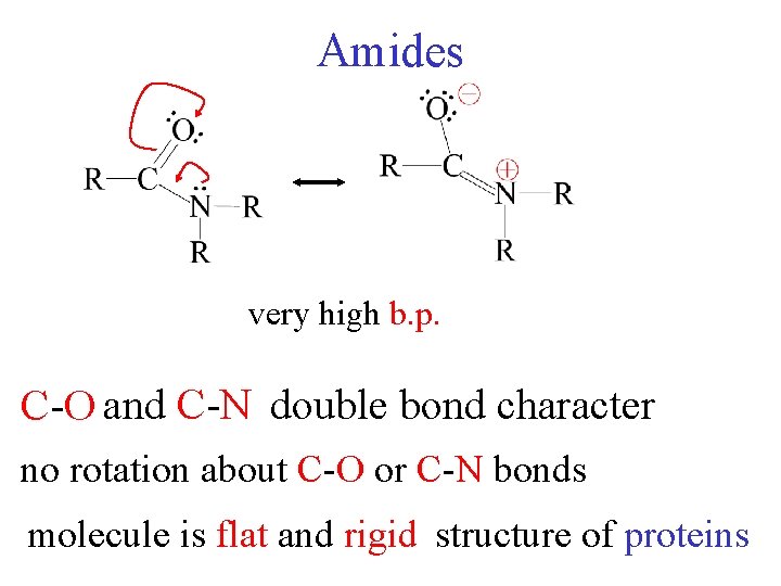 Amides very high b. p. C-O and C-N double bond character no rotation about