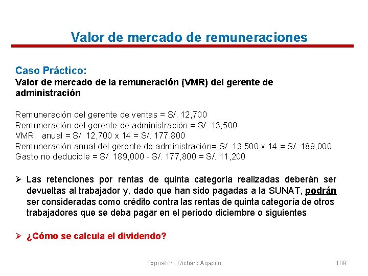 Valor de mercado de remuneraciones Caso Práctico: Valor de mercado de la remuneración (VMR)