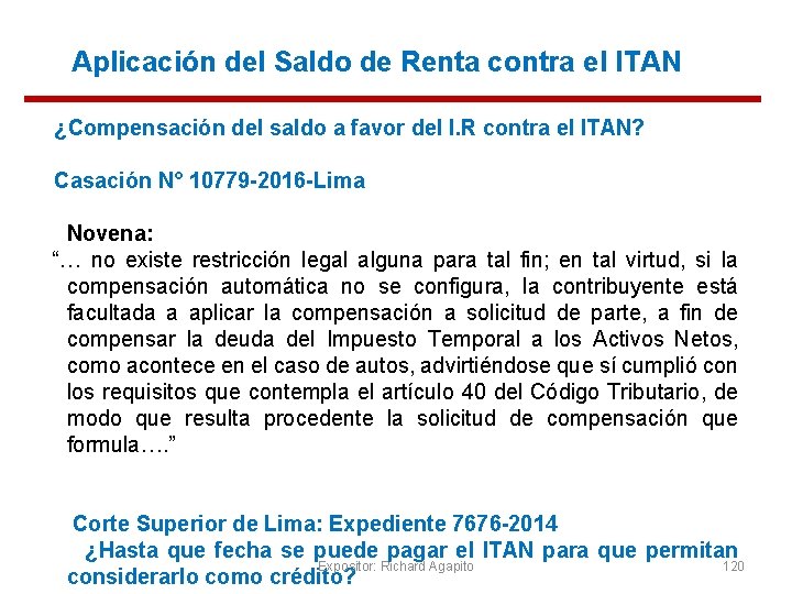 Aplicación del Saldo de Renta contra el ITAN ¿Compensación del saldo a favor del