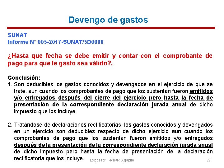 Devengo de gastos SUNAT Informe N° 005 -2017 -SUNAT/5 D 0000 ¿Hasta que fecha