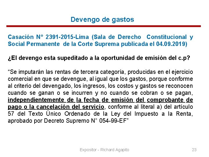 Devengo de gastos Casación N° 2391 -2015 -Lima (Sala de Derecho Constitucional y Social