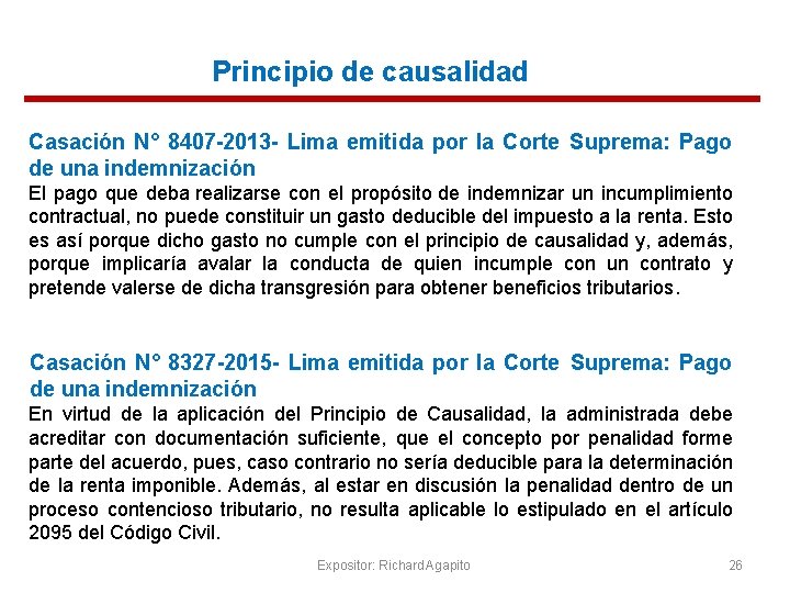 Principio de causalidad Casación N° 8407 -2013 - Lima emitida por la Corte Suprema: