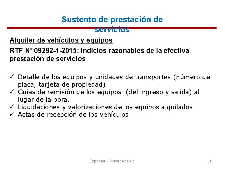 Sustento de prestación de servicios Alquiler de vehículos y equipos RTF N° 09292 -1