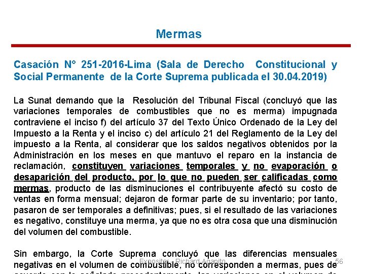 Mermas Casación N° 251 -2016 -Lima (Sala de Derecho Constitucional y Social Permanente de