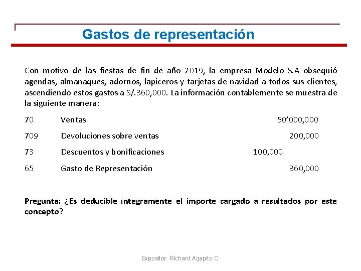 Gastos de representación Con motivo de las fiestas de fin de año 2019, la