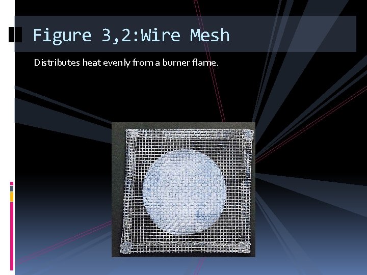 Figure 3, 2: Wire Mesh Distributes heat evenly from a burner flame. 