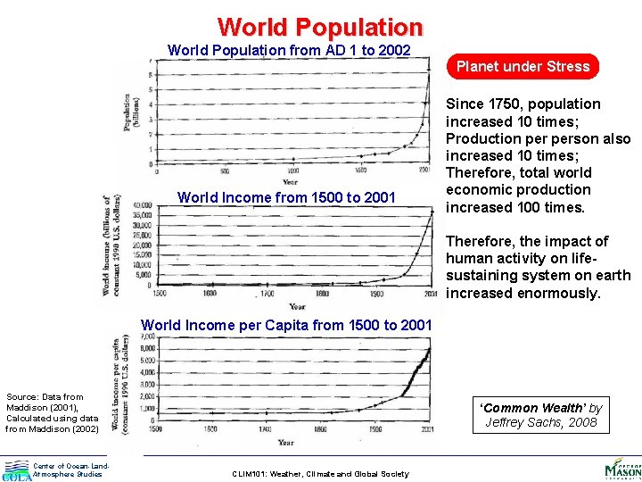 World Population from AD 1 to 2002 Planet under Stress World Income from 1500