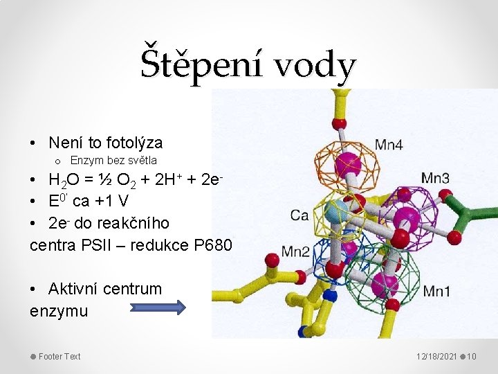 Štěpení vody • Není to fotolýza o Enzym bez světla • H 2 O