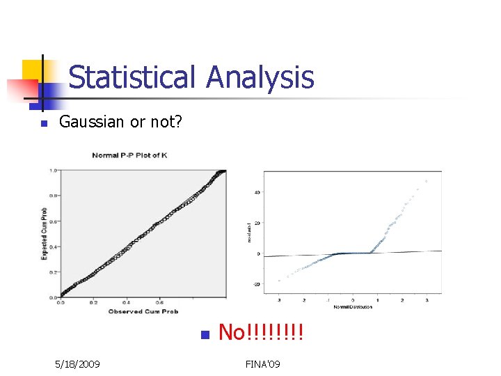 Statistical Analysis n Gaussian or not? n 5/18/2009 No!!!! FINA'09 