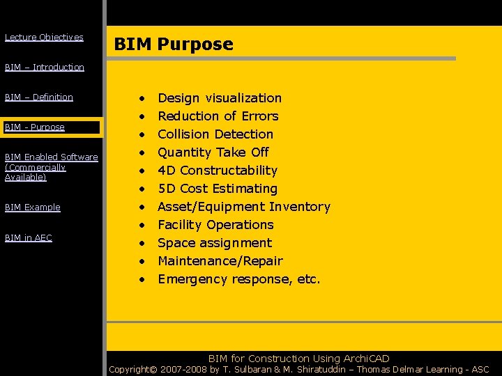 Lecture Objectives BIM Purpose BIM – Introduction BIM – Definition BIM - Purpose BIM