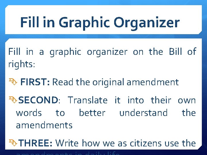 Fill in Graphic Organizer Fill in a graphic organizer on the Bill of rights: