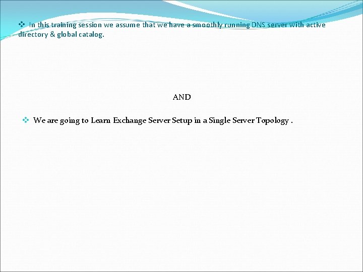 v In this training session we assume that we have a smoothly running DNS