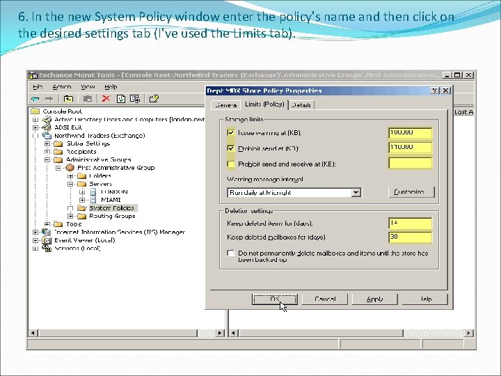 6. In the new System Policy window enter the policy's name and then click