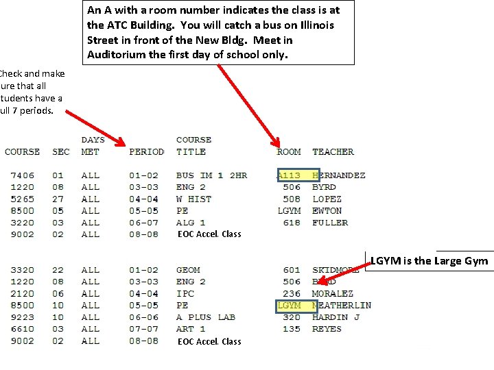 An A with a room number indicates the class is at the ATC Building.